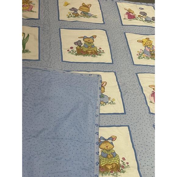Blue-White Baby Blanket with Cute Little Animals, Adorable Scenes, Nursery - Picture 4 of 6